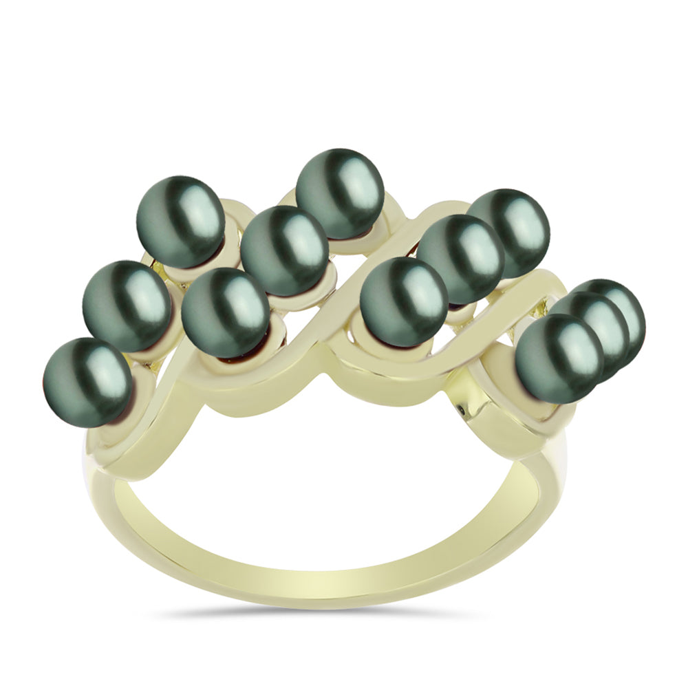 Anel de Prata com Banho de Ouro com Pérola de água doce com tonalidade verde estilo Taiti  Contraste: Cabeca de Veado (800) 3 