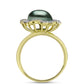 Anel de Prata com Banho de Ouro com Pérola de água doce com tonalidade verde estilo Taiti e Topázio Branco  Contraste: Cabeca de Veado (800)