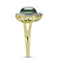 Anel de Prata com Banho de Ouro com Pérola de água doce com tonalidade verde estilo Taiti e Topázio Branco  Contraste: Cabeca de Veado (800)