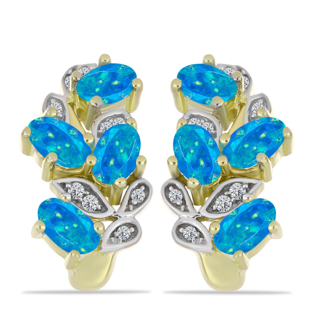 Brincos de Prata com Banho de Ouro com Opala Azul Paraib da Etiópia e Topázio Branco 1 