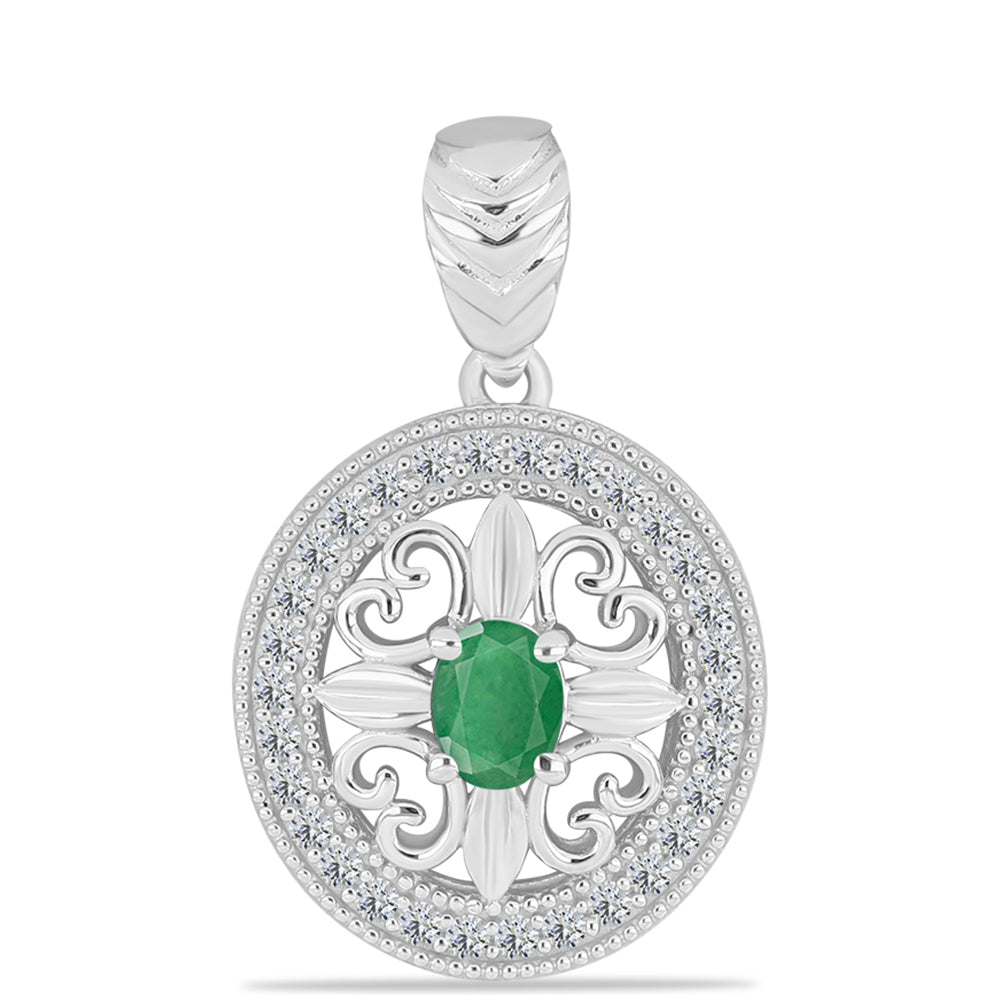 Pendente de Prata com Esmeralda do Brasil e Topázio Branco