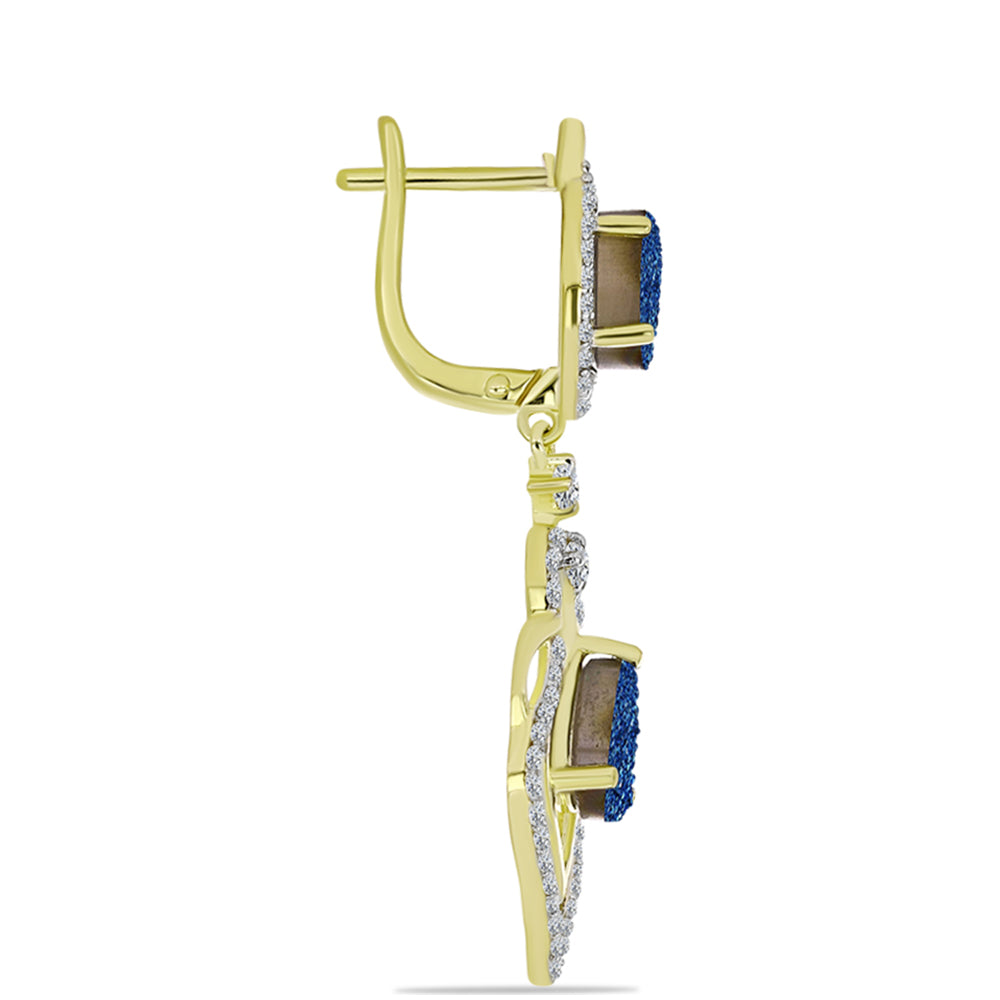 Brincos de Prata com Banho de Ouro com Drusy Azul e Topázio Branco  Contraste: Cabeca de Veado (800) 2 