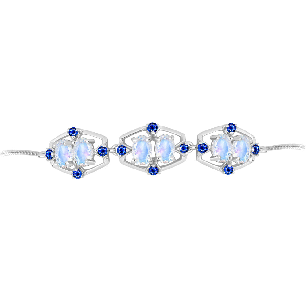 Pulseira de Prata com Safira Azul Australiana e Pedra da Lua Arco-íris  Contraste: Cabeca de Veado (800) 2 
