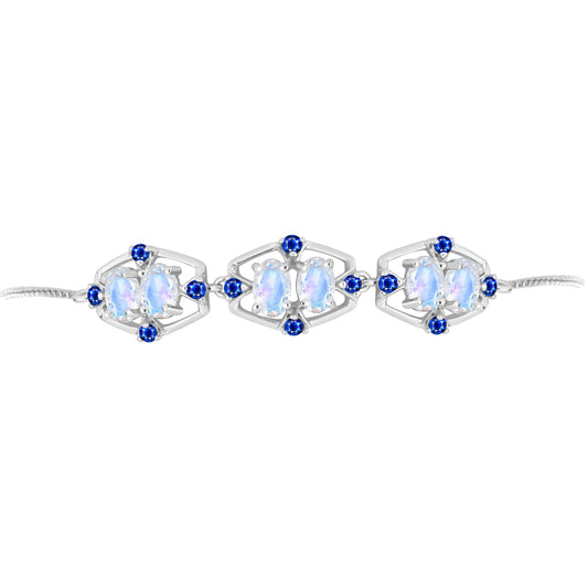 Pulseira de Prata com Safira Azul Australiana e Pedra da Lua Arco-íris  Contraste: Cabeca de Veado (800)