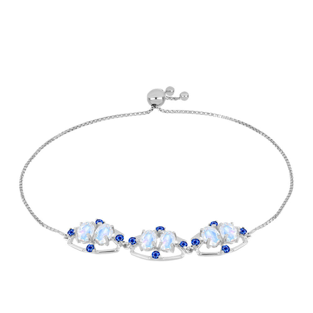 Pulseira de Prata com Safira Azul Australiana e Pedra da Lua Arco-íris  Contraste: Cabeca de Veado (800)