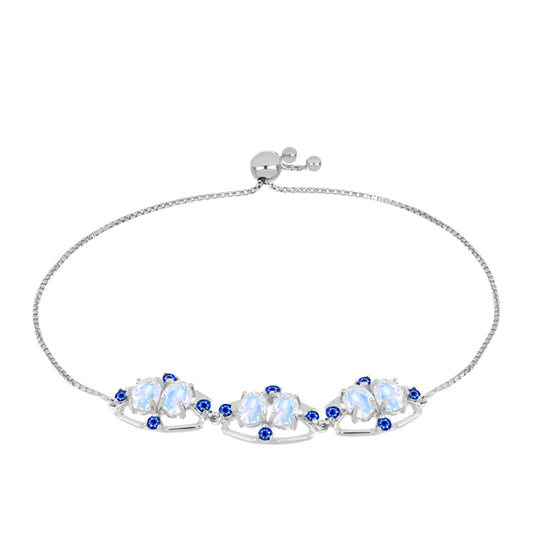 Pulseira de Prata com Safira Azul Australiana e Pedra da Lua Arco-íris  Contraste: Cabeca de Veado (800)