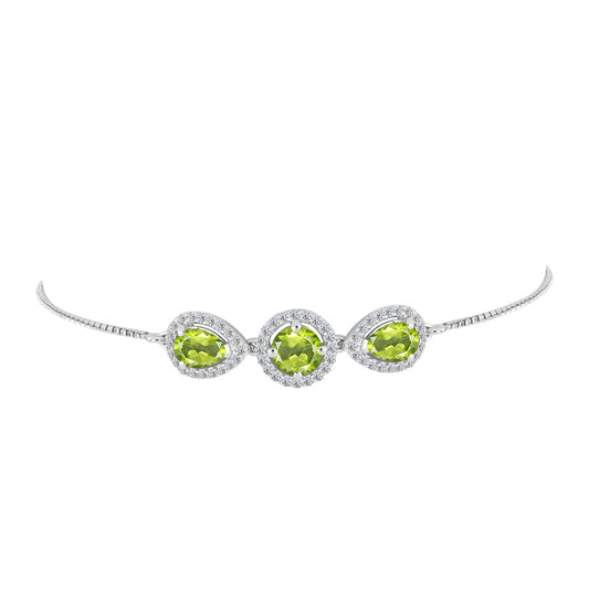 Pulseira de Prata com Peridoto de Changbai e Topázio Branco  Contraste: Cabeca de Veado (800)