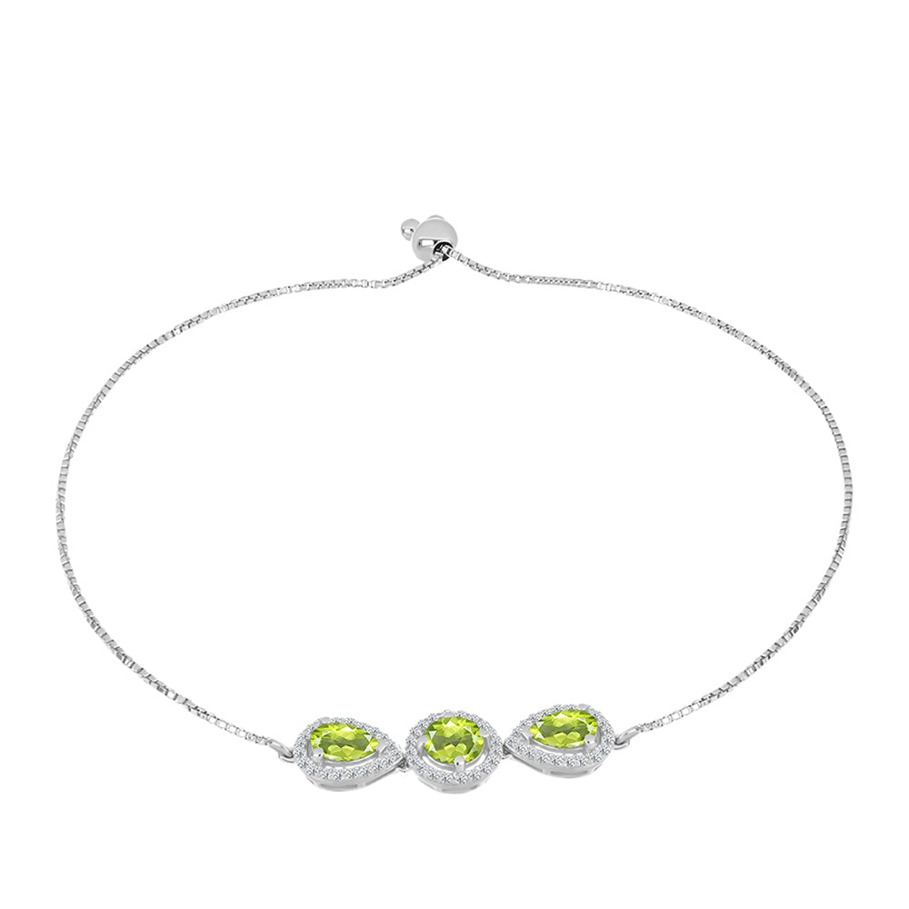 Pulseira de Prata com Peridoto de Changbai e Topázio Branco  Contraste: Cabeca de Veado (800)