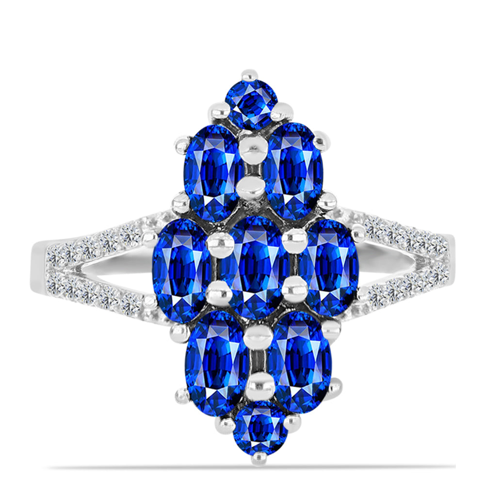 Anel de Prata com Safira Azul Australiana e Topázio Branco  Contraste: Cabeca de Veado (800)