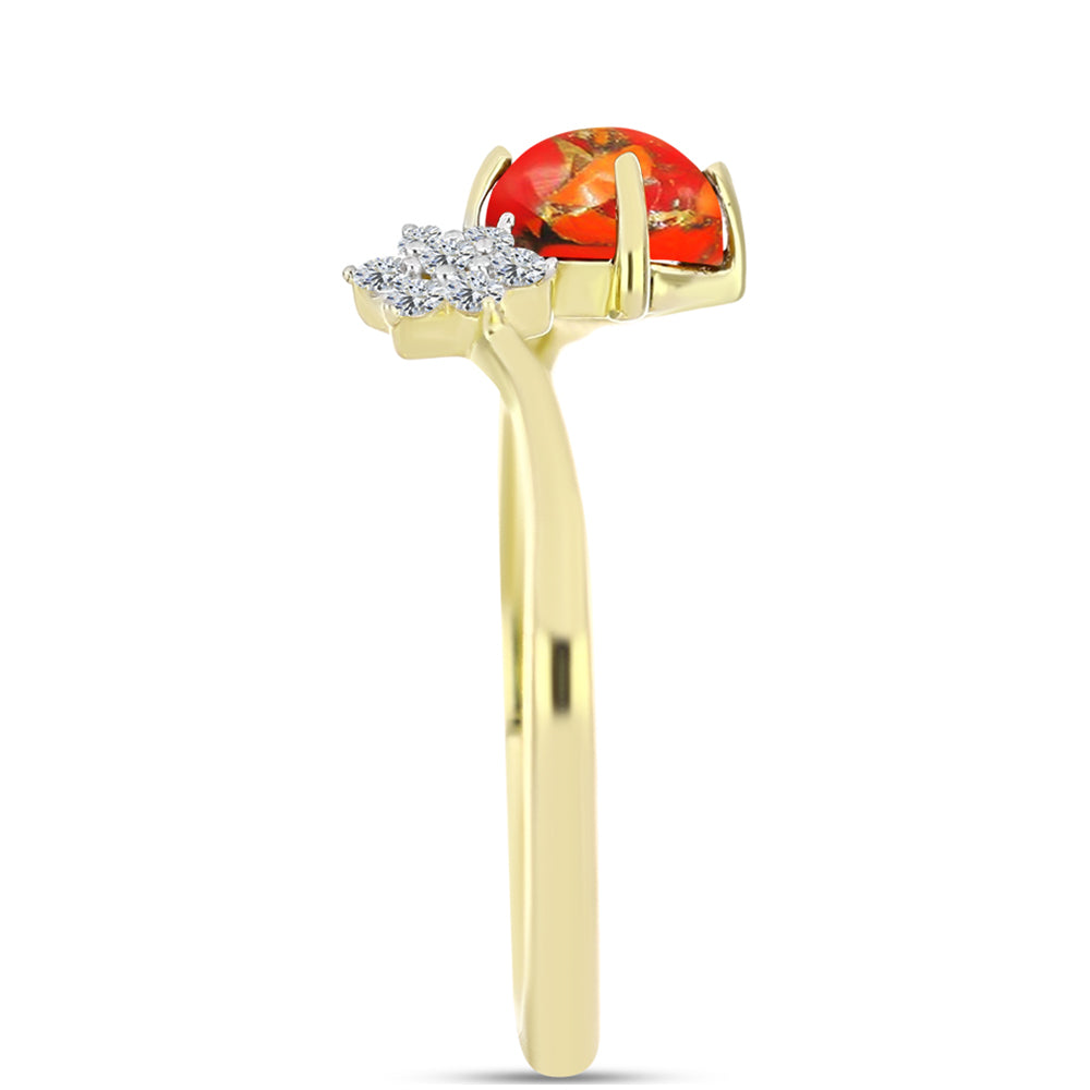 Anel de Prata com Banho de Ouro com Turquesa de Mohave e Topázio Branco 4 