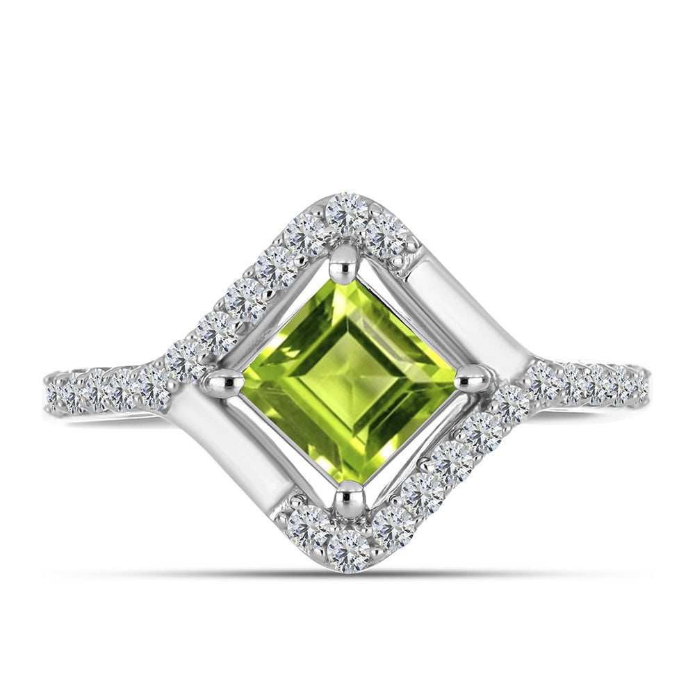 Anel de Prata com Peridoto de Changbai e Topázio Branco  Contraste: Cabeca de Veado (800)