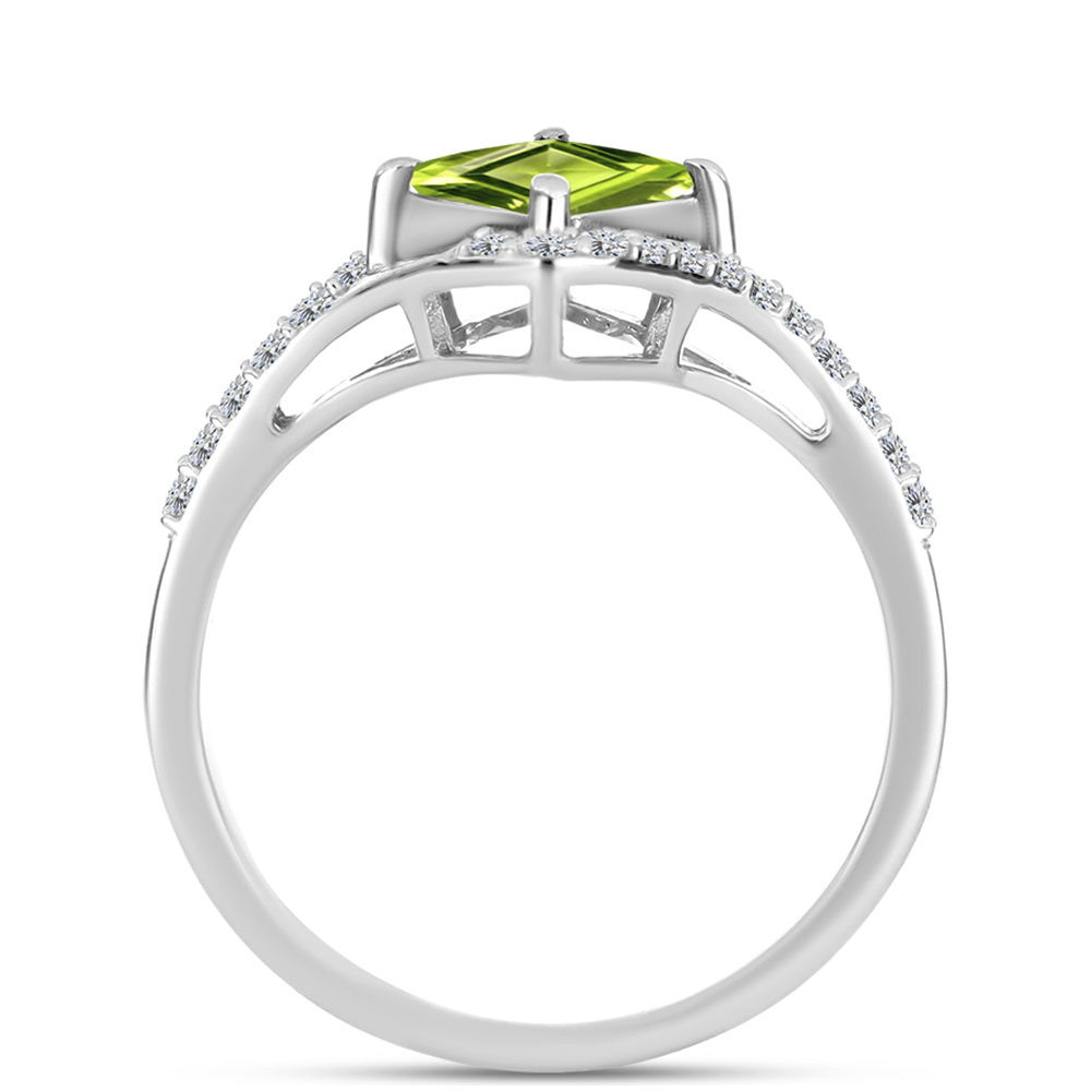 Anel de Prata com Peridoto de Changbai e Topázio Branco  Contraste: Cabeca de Veado (800)