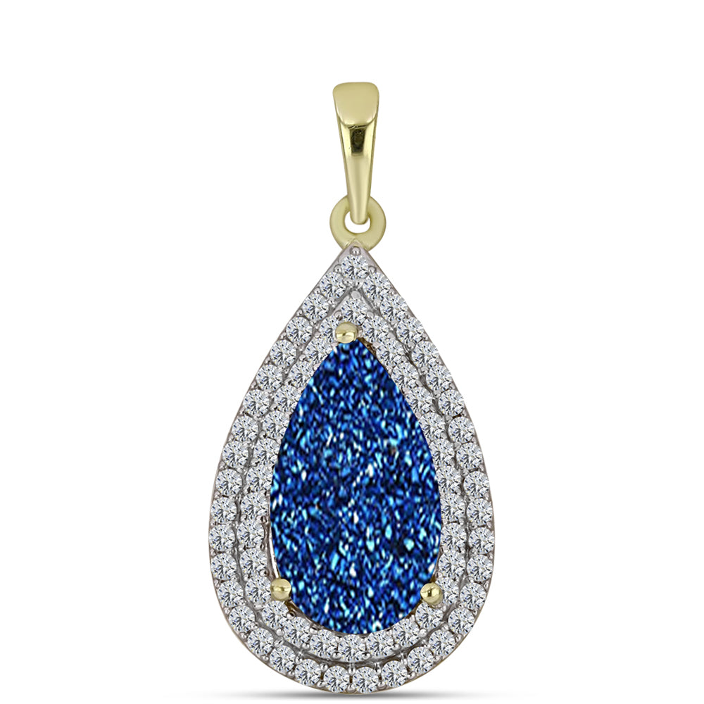 Pendente de Prata com Banho de Ouro com Drusy Azul e Topázio Branco 1 