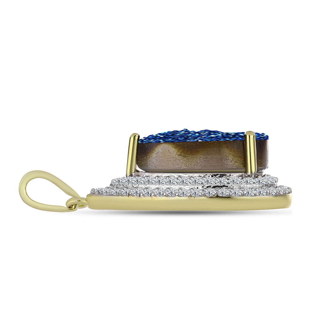 Pendente de Prata com Banho de Ouro com Drusy Azul e Topázio Branco