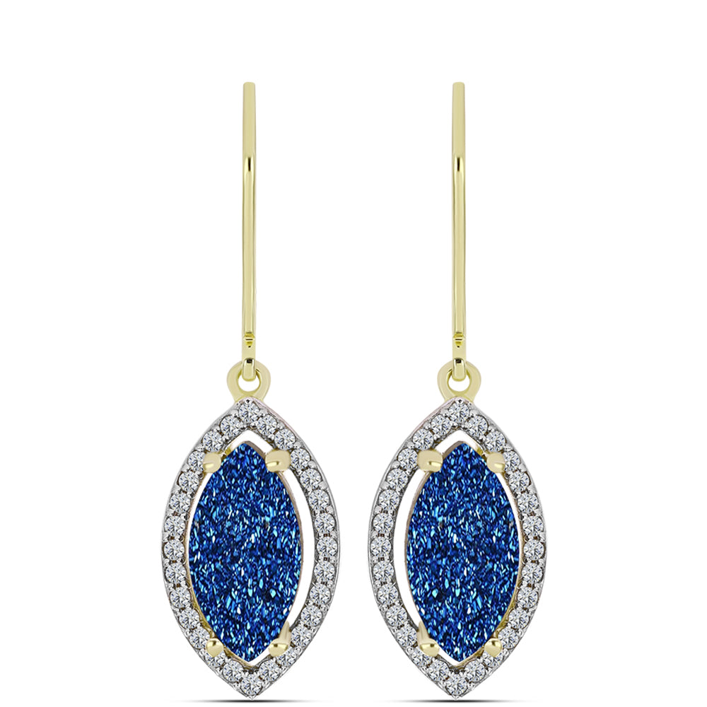 Brincos de Prata com Banho de Ouro com Drusy Azul e Topázio Branco 1 