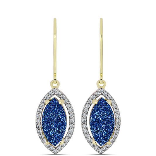 Brincos de Prata com Banho de Ouro com Drusy Azul e Topázio Branco