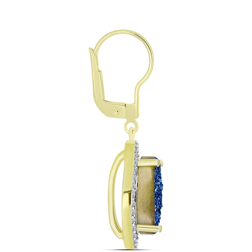 Brincos de Prata com Banho de Ouro com Drusy Azul e Topázio Branco 2 