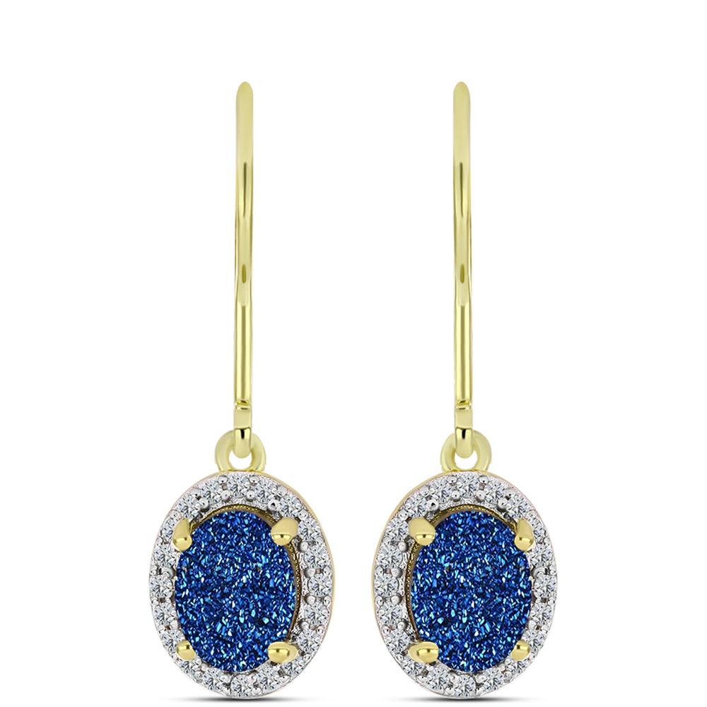 Brincos de Prata com Banho de Ouro com Drusy Azul e Topázio Branco 1 