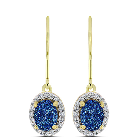 Brincos de Prata com Banho de Ouro com Drusy Azul e Topázio Branco