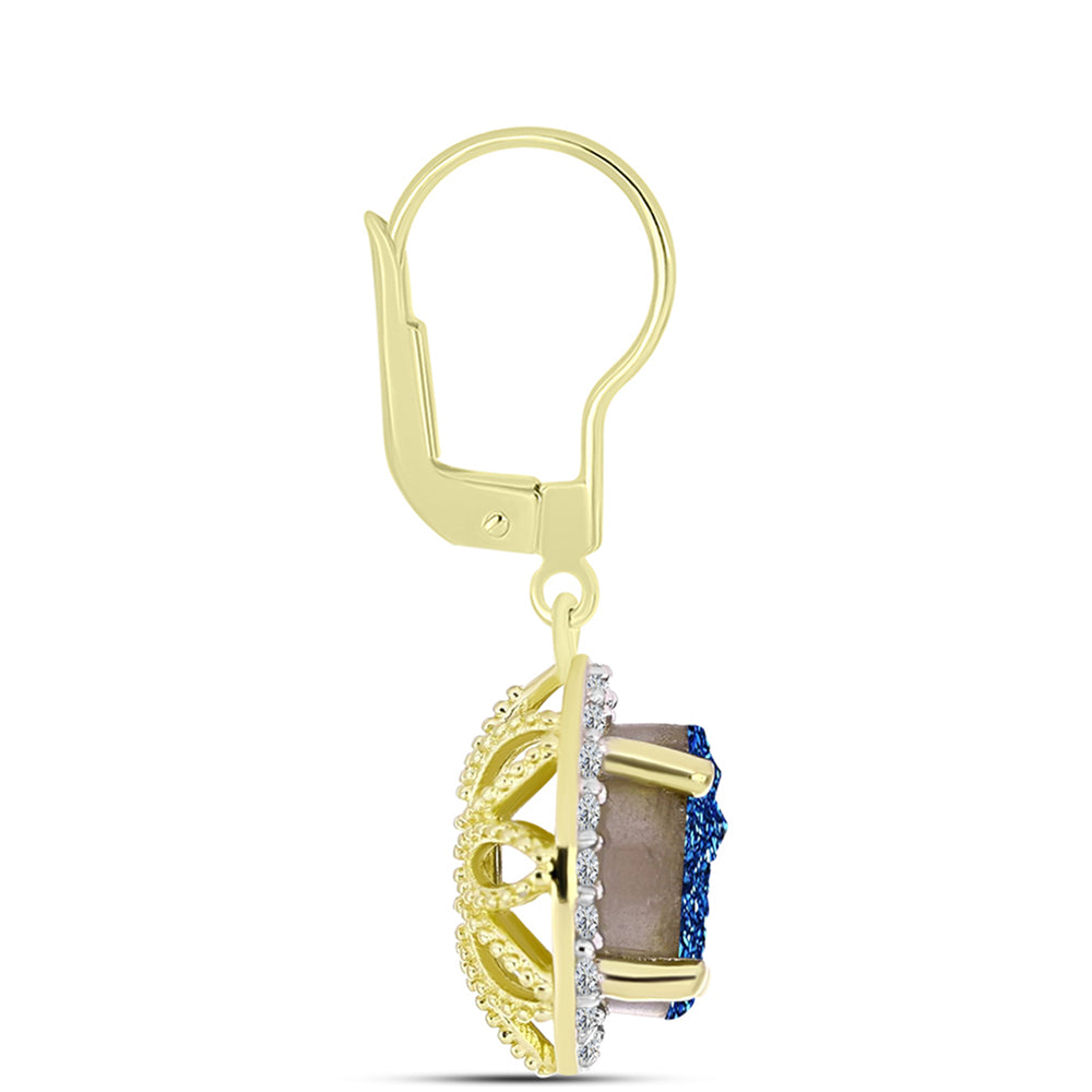 Brincos de Prata com Banho de Ouro com Drusy Azul e Topázio Branco 2 