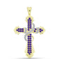 Cruz Pendente de Prata com Banho de Ouro com Ametista de Marrocos e Topázio Branco  Contraste: Cabeca de Veado (800)