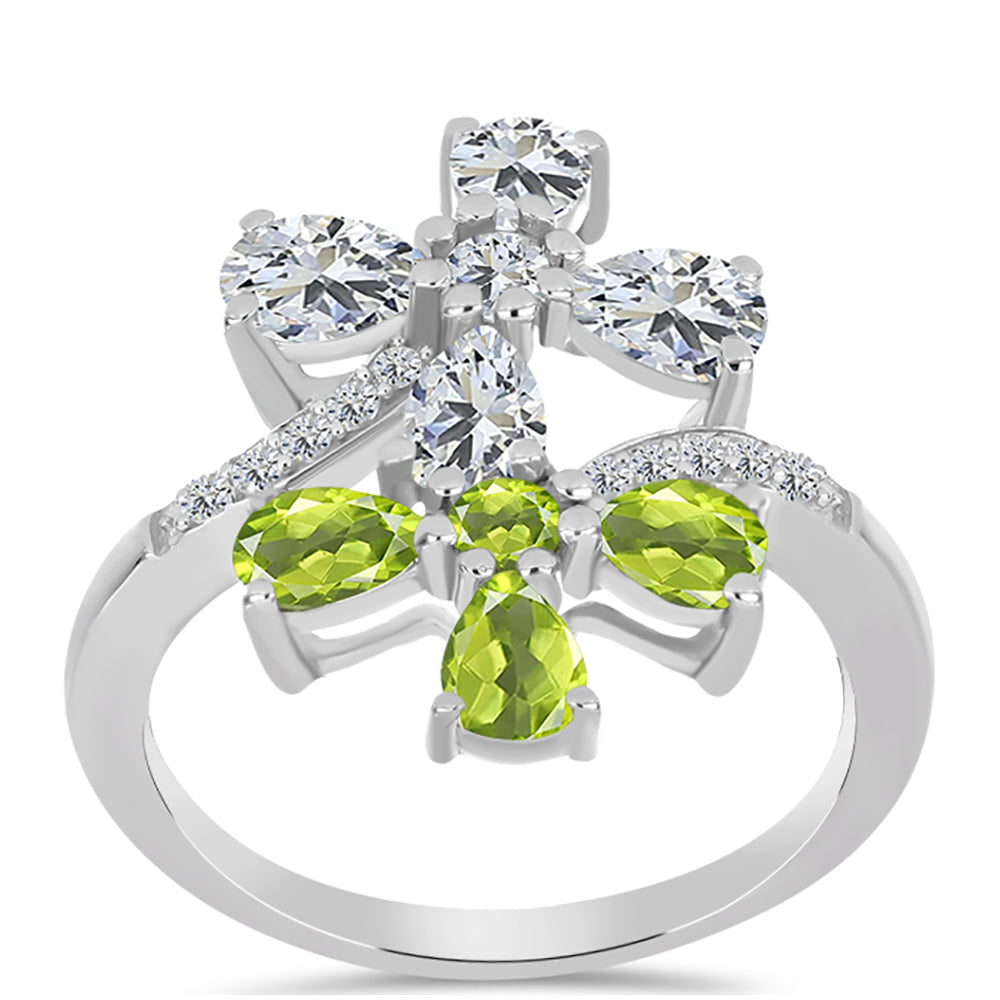 Anel de Prata com Peridoto de Changbai e Topázio Branco  Contraste: Cabeca de Veado (800) 3 