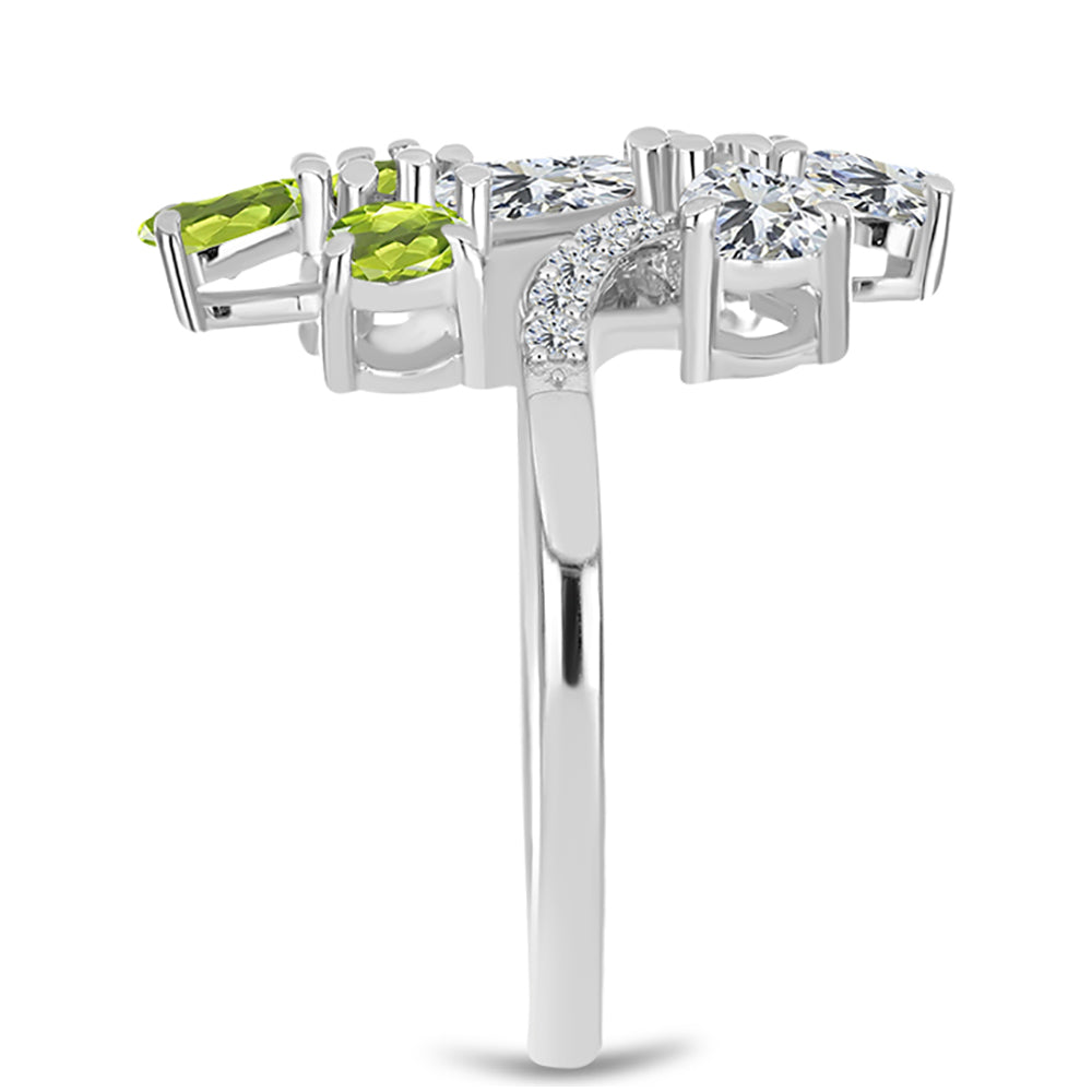 Anel de Prata com Peridoto de Changbai e Topázio Branco  Contraste: Cabeca de Veado (800)