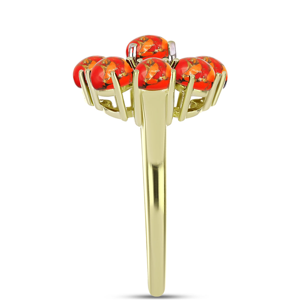 Anel de Prata com Banho de Ouro com Turquesa de Mohave e Topázio Branco  Contraste: Cabeca de Veado (800)