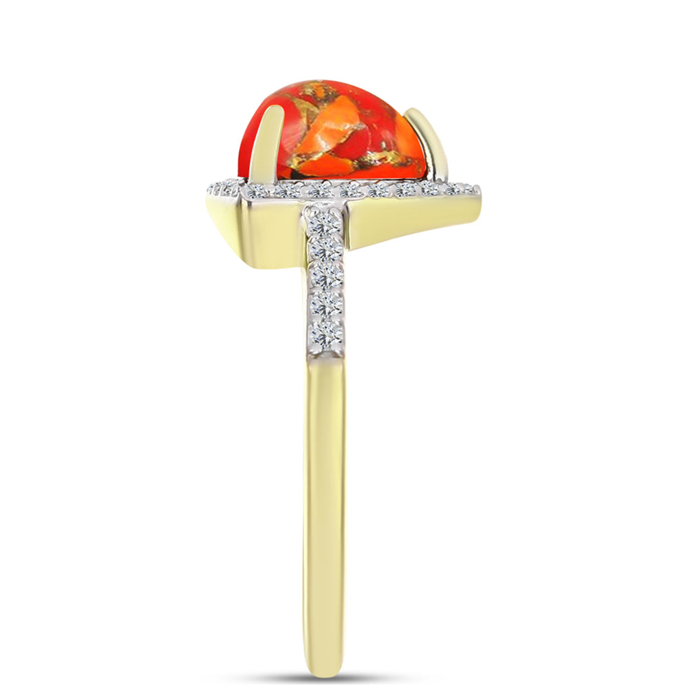 Anel de Prata com Banho de Ouro com Turquesa de Mohave e Topázio Branco