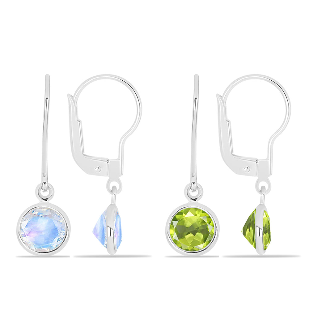 Conjunto de Prata com Peridoto de Changbai e Pedra da Lua Arco-íris ( Brincos )