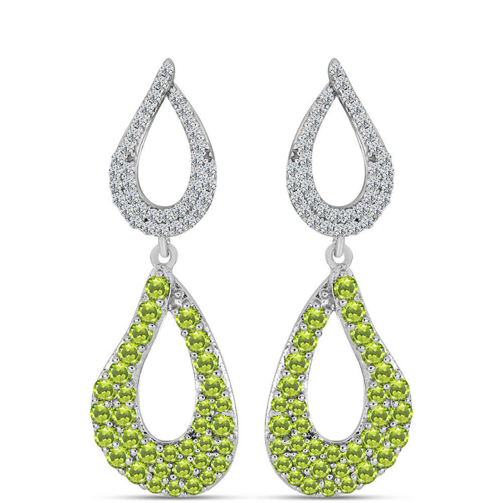 Brincos de Prata com Peridoto de Changbai e Topázio Branco  Contraste: Cabeca de Veado (800)