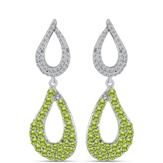 Brincos de Prata com Peridoto de Changbai e Topázio Branco  Contraste: Cabeca de Veado (800)