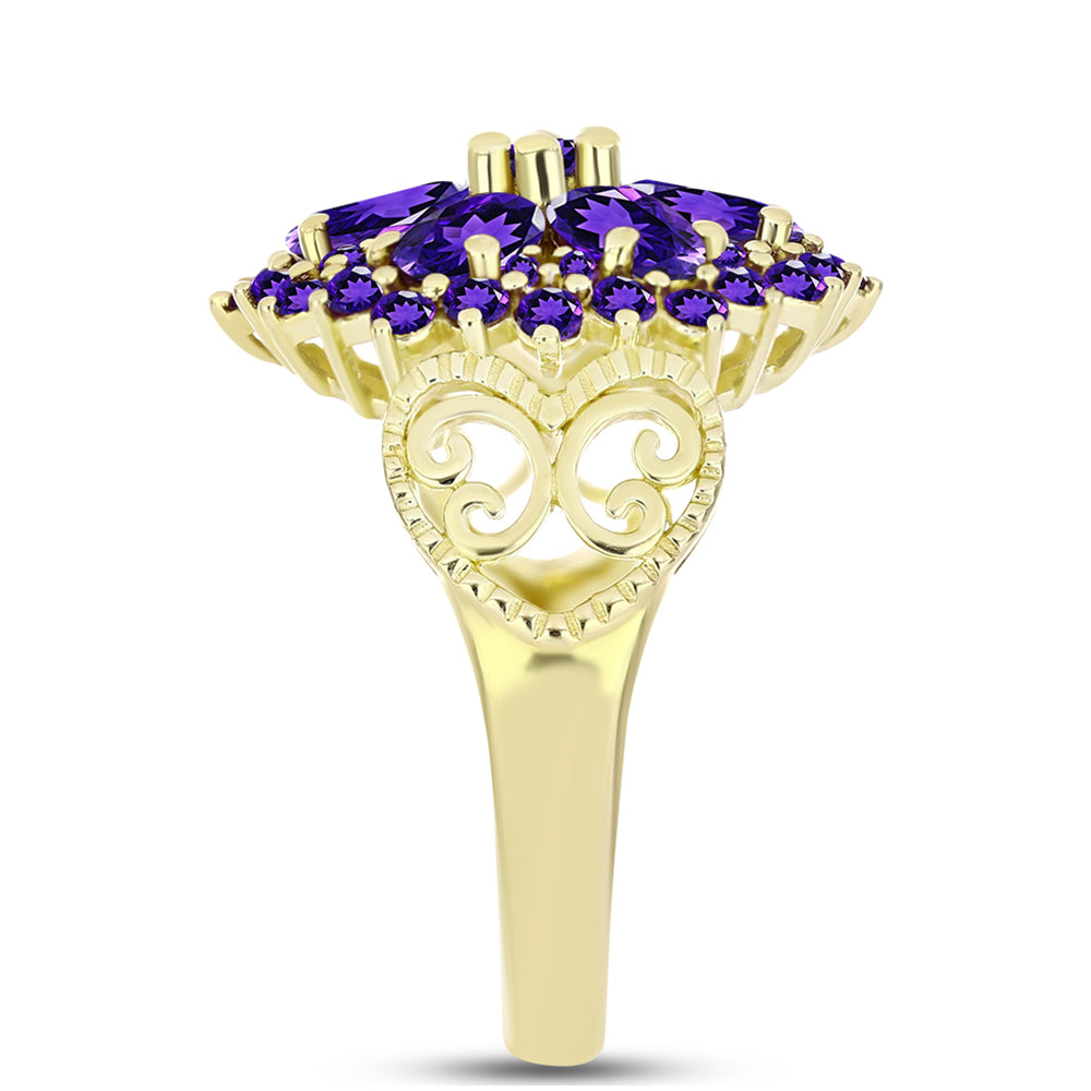 Anel de Prata com Banho de Ouro com Ametista de Marrocos  Contraste: Cabeca de Veado (800)