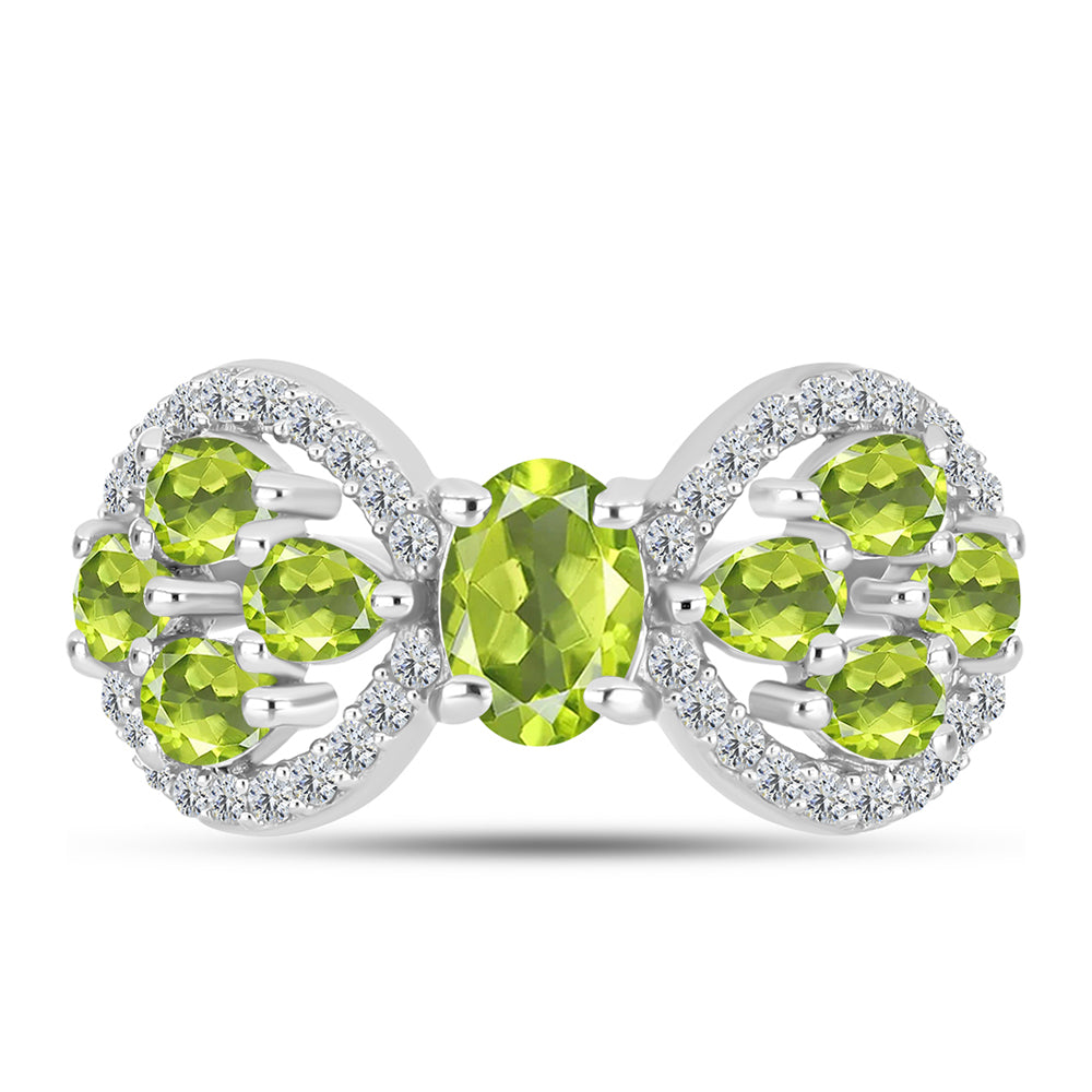 Anel de Prata com Peridoto de Changbai e Topázio Branco  Contraste: Cabeca de Veado (800) 1 