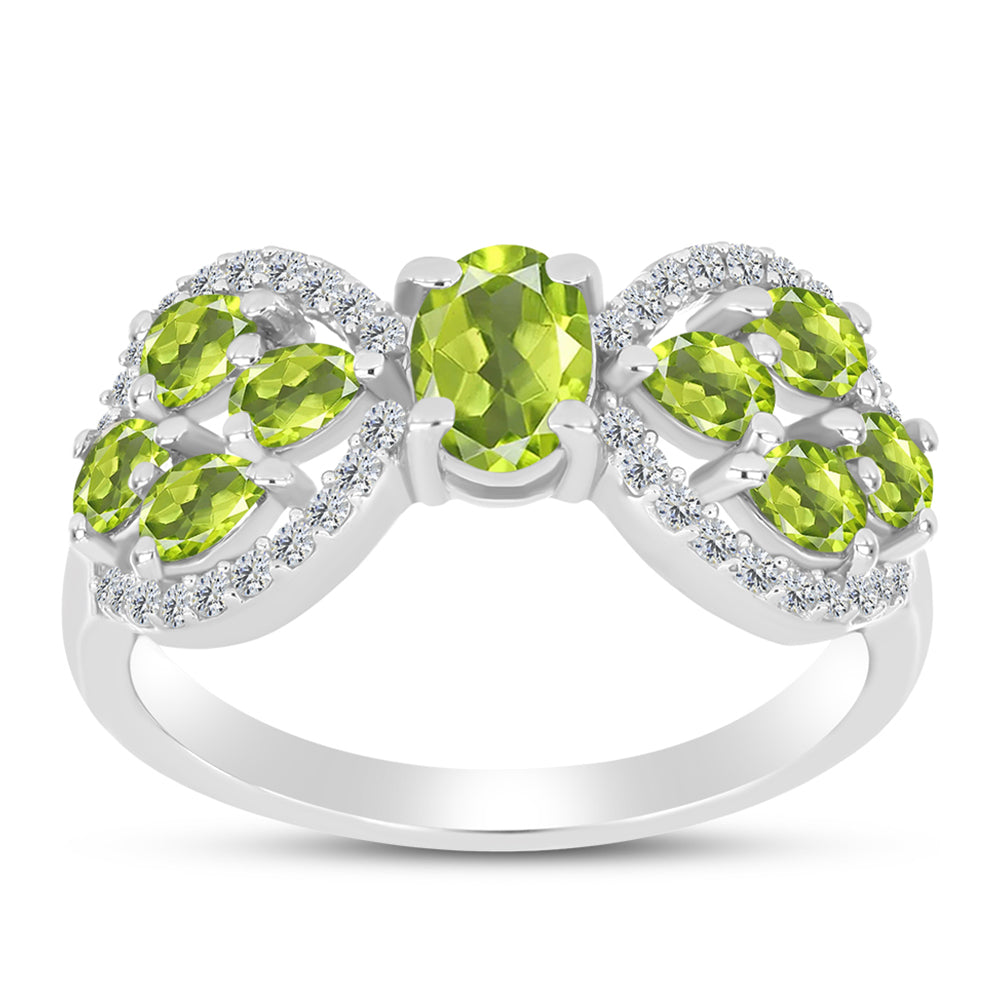 Anel de Prata com Peridoto de Changbai e Topázio Branco  Contraste: Cabeca de Veado (800) 2 