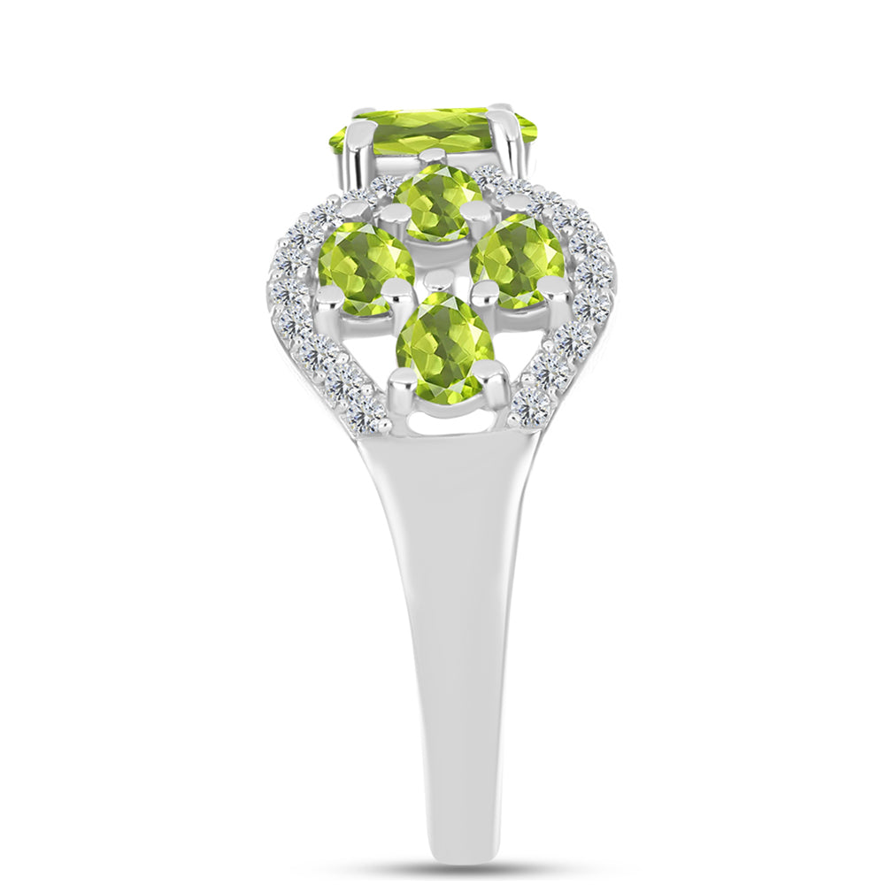 Anel de Prata com Peridoto de Changbai e Topázio Branco  Contraste: Cabeca de Veado (800)