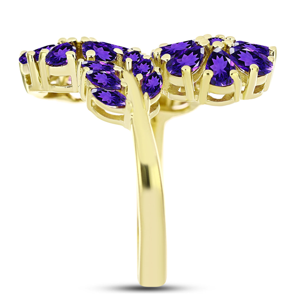 Anel de Prata com Banho de Ouro com Ametista de Marrocos  Contraste: Cabeca de Veado (800) 4 