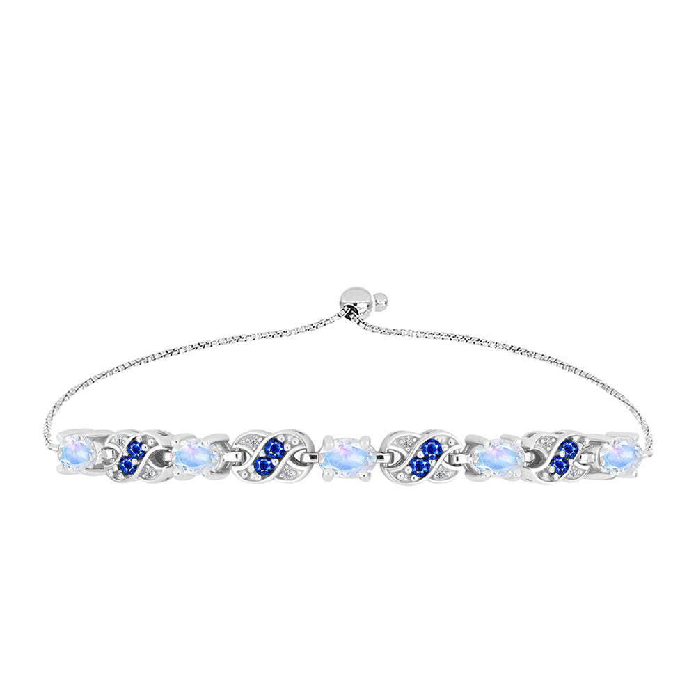 Pulseira de Prata com Safira Azul Australiana e Pedra da Lua Arco-íris  Contraste: Cabeca de Veado (800) 1 