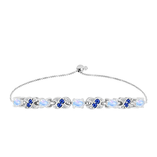 Pulseira de Prata com Safira Azul Australiana e Pedra da Lua Arco-íris  Contraste: Cabeca de Veado (800)