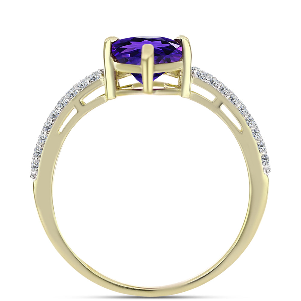 Anel de Prata com Banho de Ouro com Ametista de Marrocos e Topázio Branco  Contraste: Cabeca de Veado (800) 2 