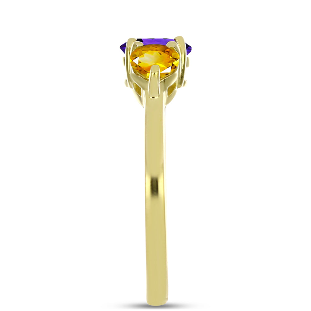 Anel de Prata com Banho de Ouro com Ametista de Marrocos e Citrino de Ural