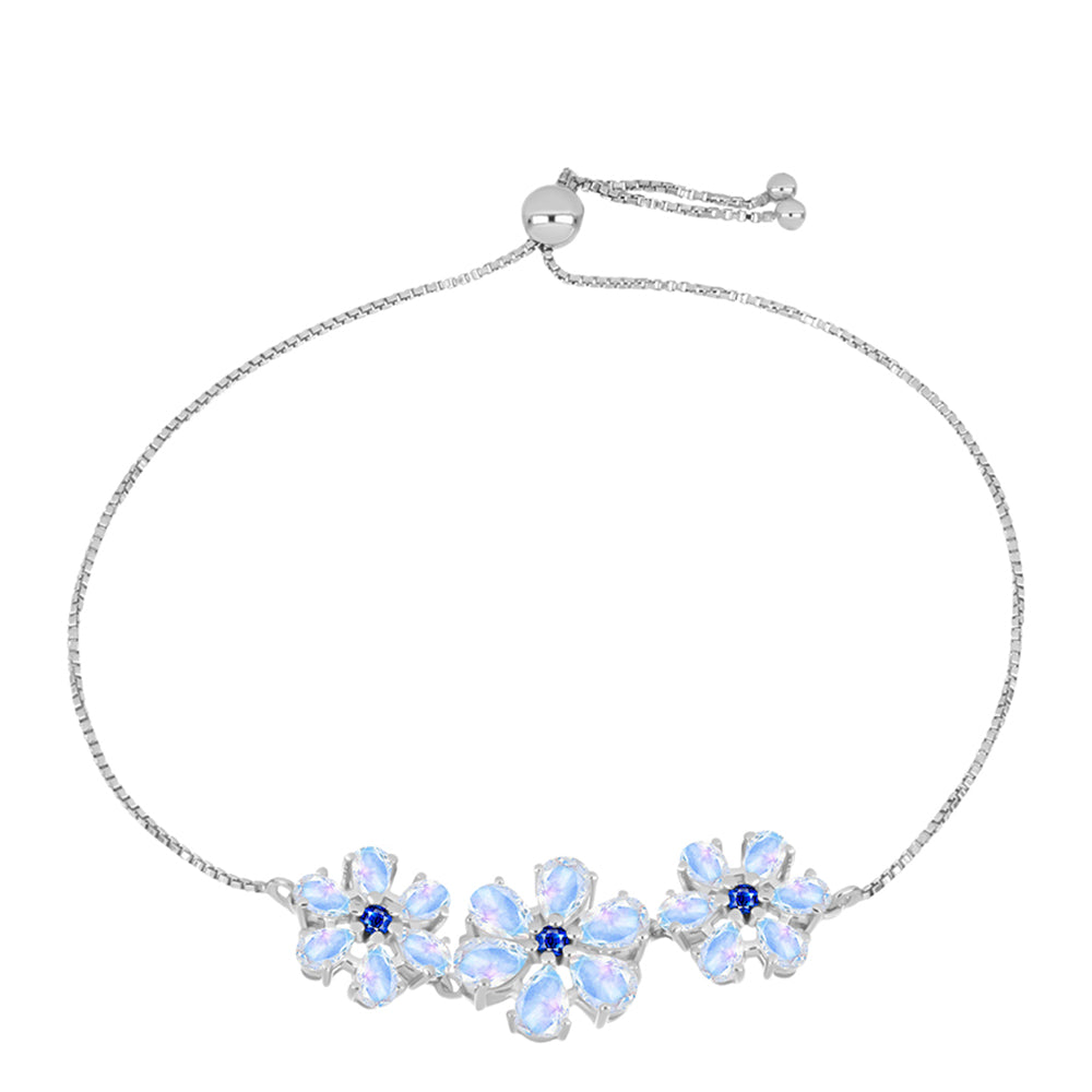 Pulseira de Prata com Safira Azul Australiana e Pedra da Lua Arco-íris  Contraste: Cabeca de Veado (800)