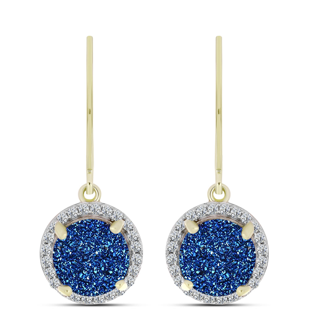 Brincos de Prata com Banho de Ouro com Drusy Azul e Topázio Branco