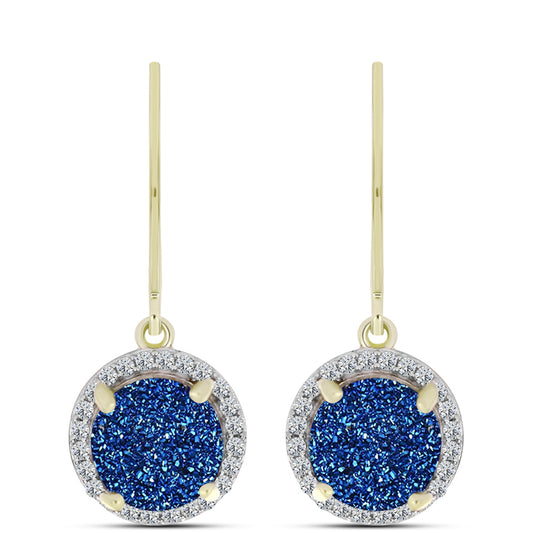 Brincos de Prata com Banho de Ouro com Drusy Azul e Topázio Branco