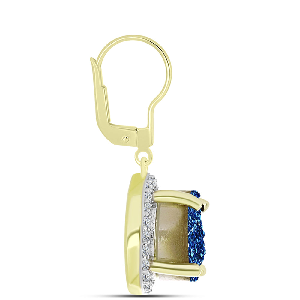 Brincos de Prata com Banho de Ouro com Drusy Azul e Topázio Branco 2 