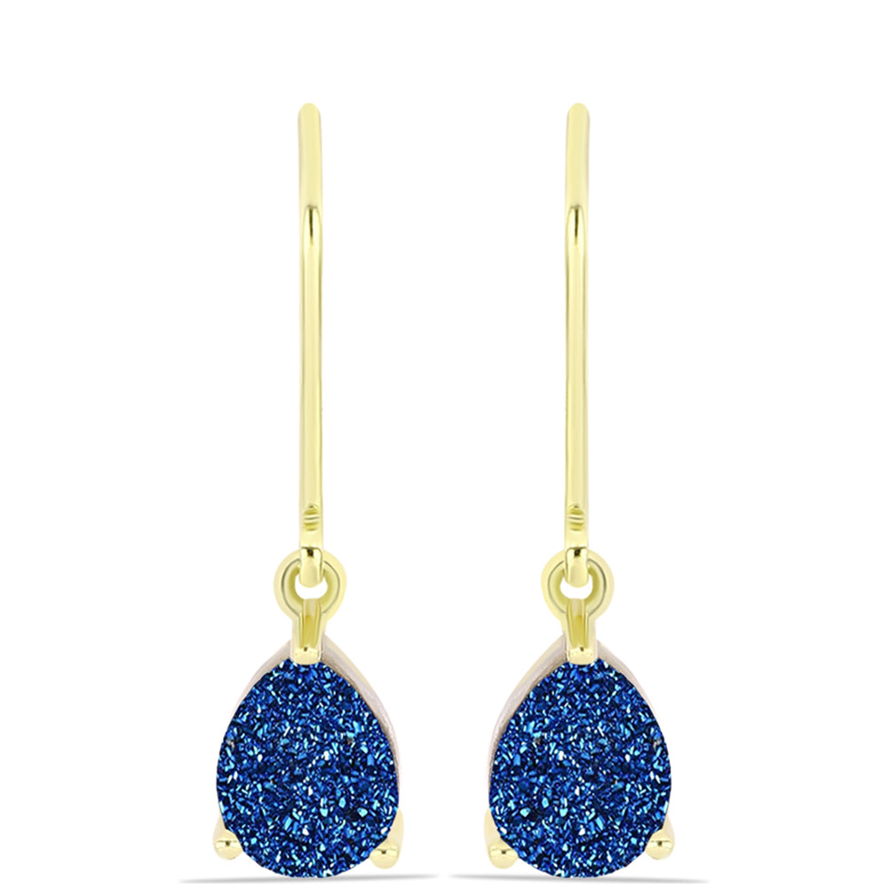 Brincos de Prata com Banho de Ouro com Drusy Azul