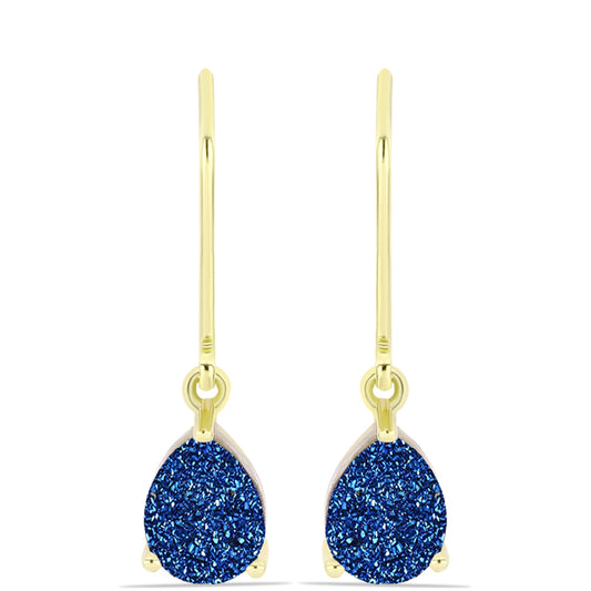 Brincos de Prata com Banho de Ouro com Drusy Azul