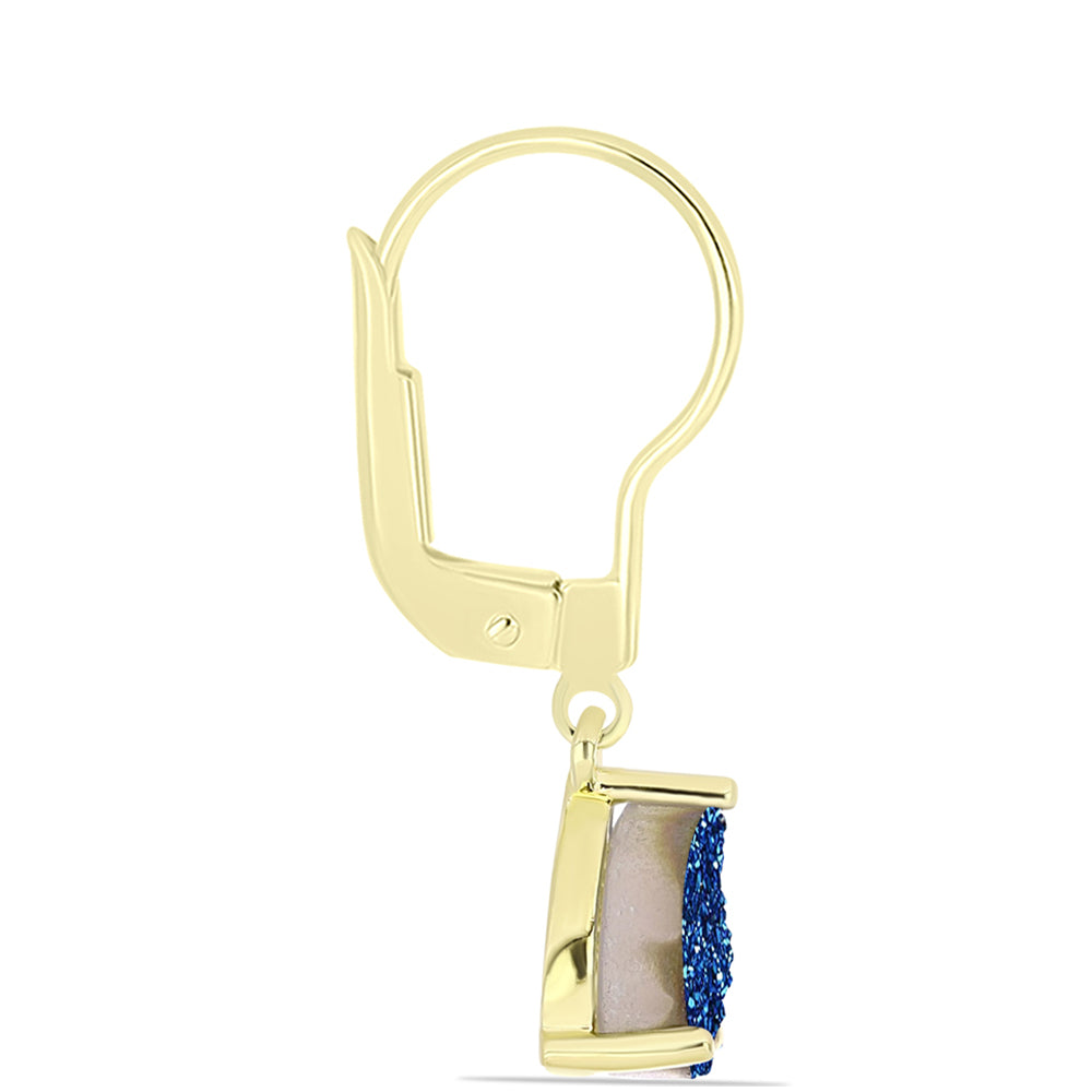 Brincos de Prata com Banho de Ouro com Drusy Azul