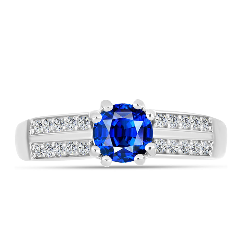Anel de Prata com Safira Azul Australiana e Topázio Branco  Contraste: Cabeca de Veado (800)