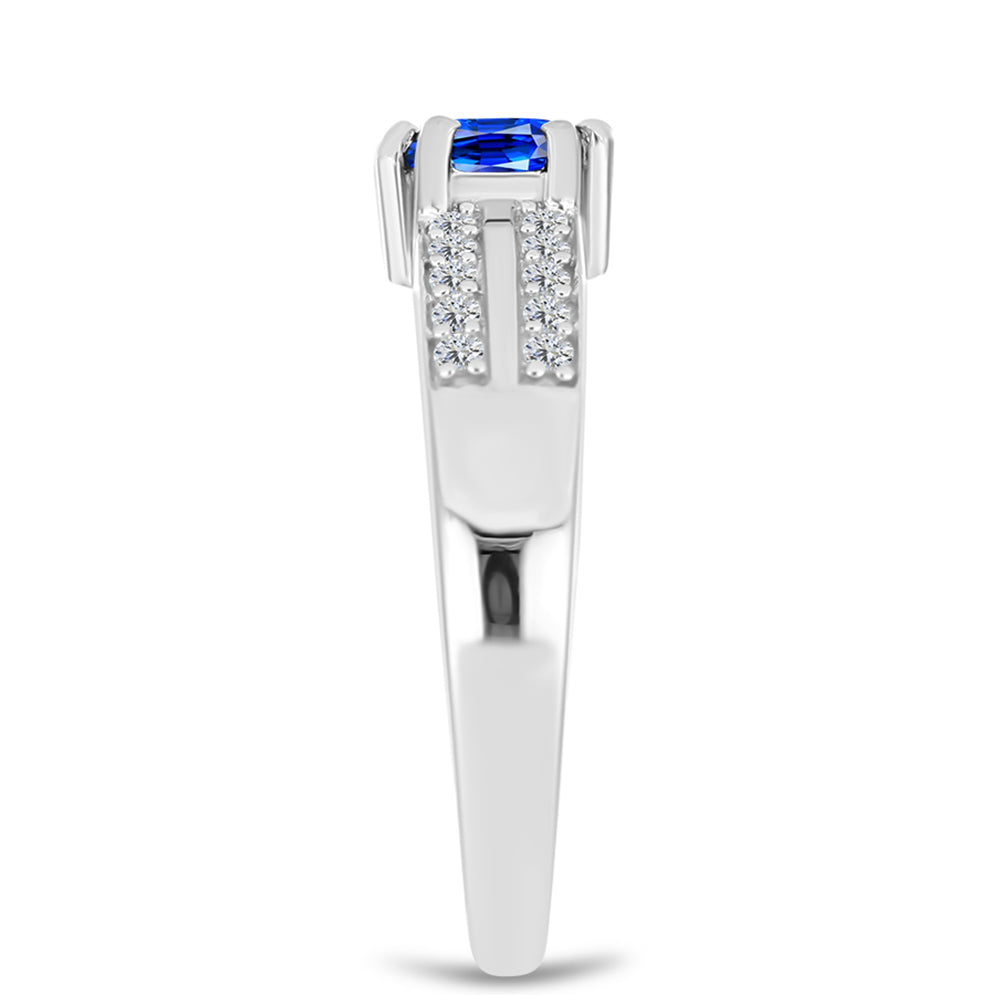 Anel de Prata com Safira Azul Australiana e Topázio Branco  Contraste: Cabeca de Veado (800)